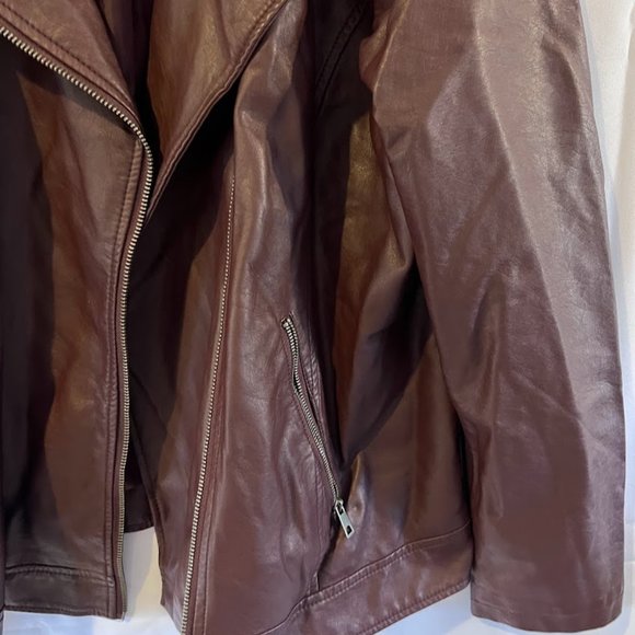 Style & Co Vintage Women Leather Like Jacket Biker Bomber Brown Burgundy Moto XL - Picture 10 of 11